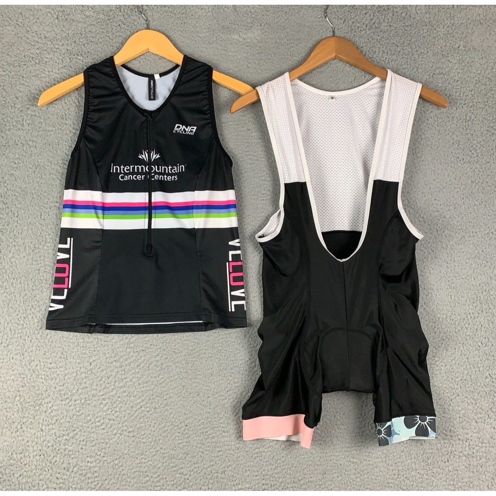 DNA Cycling Jersey & Padded Bib Shorts Set Womens M/L Black Sleeveless Racerback